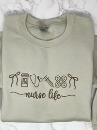 Image 3 of Nurse Life Embroidered Crew Neck Sweatshirt