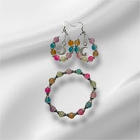 Image 1 of Colorful Beaded Bracelet an Earring Set