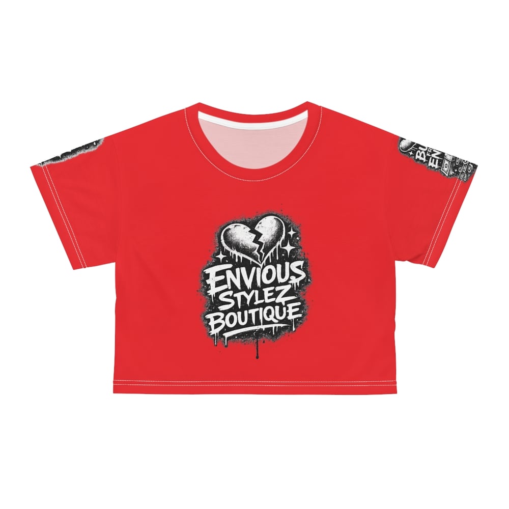 Image of Envious Stylez Boutique Red Graffiti Crop Tee — "Rare. Bold. Unforgettable"