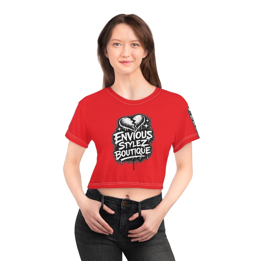 Image of Envious Stylez Boutique Red Graffiti Crop Tee — "Rare. Bold. Unforgettable"