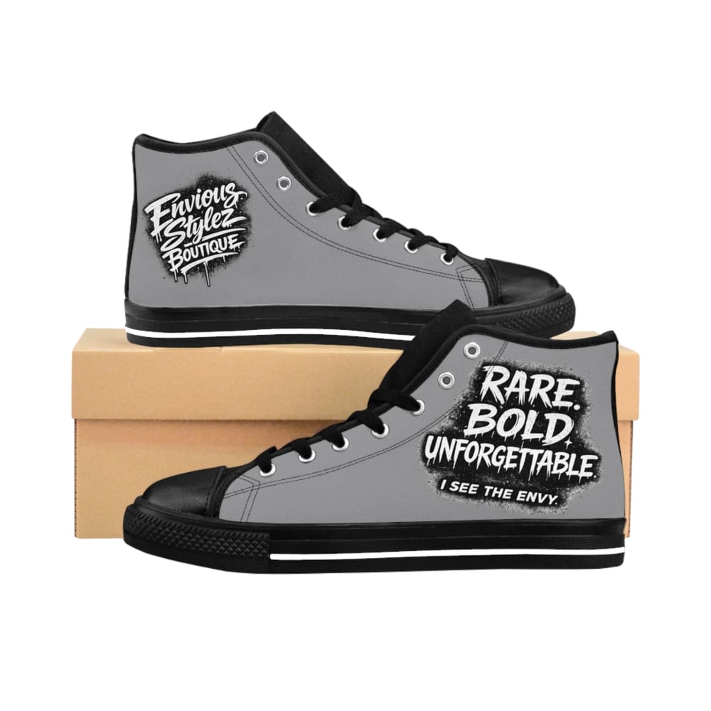 Image of MENS Classic High-Top Sneakers — "Rare Bold Unforgettable" Gray Graphic