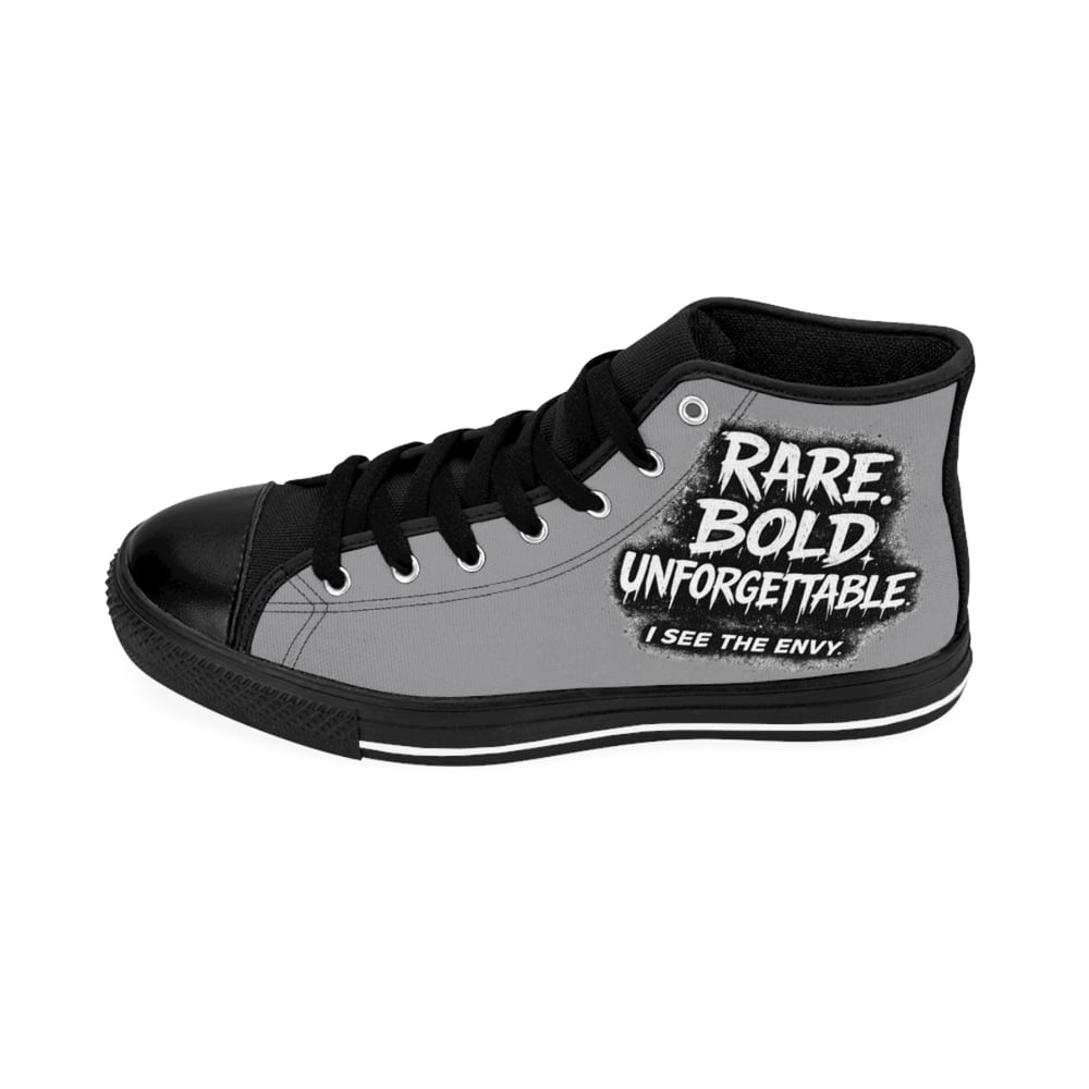 Image of MENS Classic High-Top Sneakers — "Rare Bold Unforgettable" Gray Graphic