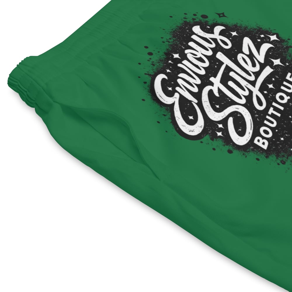 Image of Men's Green Beach Shorts — "Rare. Bold. Unforgettable." Graphic Swim Trunks