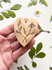 Image 1 of Natural Wood Burned Flower Heart 3