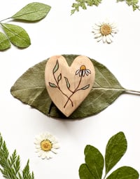 Image 3 of Natural Wood Burned Flower Heart 3