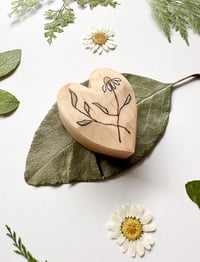 Image 2 of Natural Wood Burned Flower Heart 3