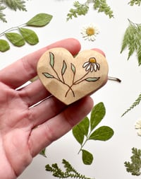 Image 1 of Natural Wood Burned Flower Heart 2