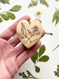 Image 1 of Natural Wood Burned Flower Heart 1