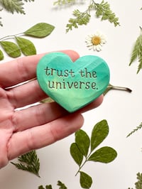 Image 1 of Trust the Universe Blue - Mini Wood Burned Heart