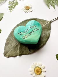 Image 2 of Trust the Universe Blue - Mini Wood Burned Heart