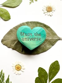 Image 3 of Trust the Universe Blue - Mini Wood Burned Heart