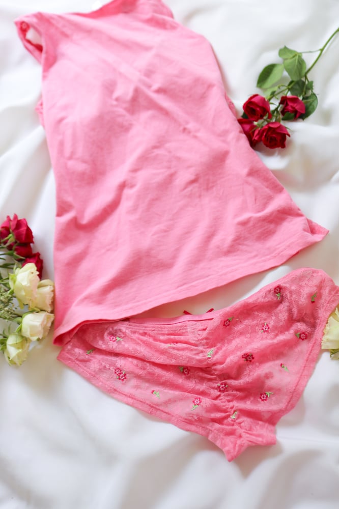 Image of Victoria's Secret Springtime Pink Floral Lace Two Piece Set (Medium)