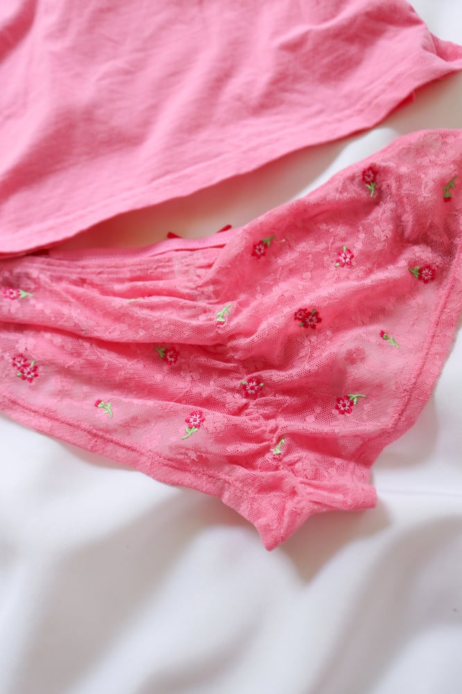 Image of Victoria's Secret Springtime Pink Floral Lace Two Piece Set (Medium)