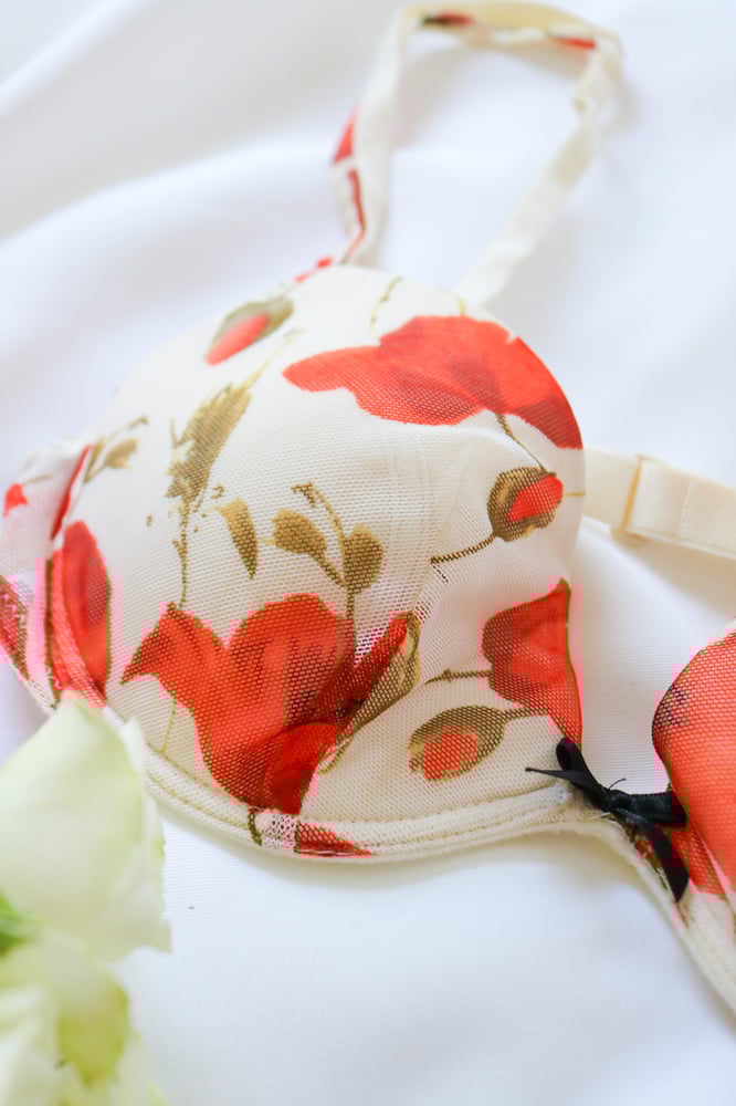 Image of 90s Intimissimi Romantic Rose Bra with Black Bow (34C)