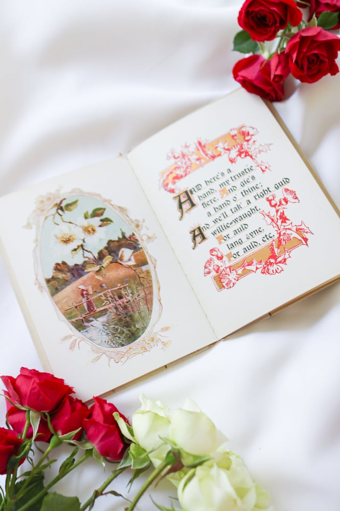 Image of Stunning Antique Victorian Auld Lang Syne Poem Book by Robert Burns 