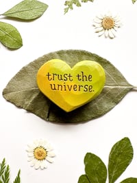 Image 3 of Trust the Universe Yellow - Mini Wood Burned Heart