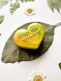 Image 2 of Trust the Universe Yellow - Mini Wood Burned Heart
