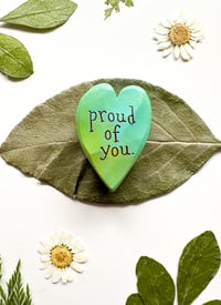 Image 3 of Proud of You Green - Mini Wood Burned Heart