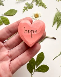 Image 1 of Hope Coral- Mini Wood Burned Heart