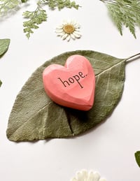 Image 2 of Hope Coral- Mini Wood Burned Heart