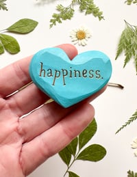 Image 1 of Happiness - Mini Wood Burned Heart