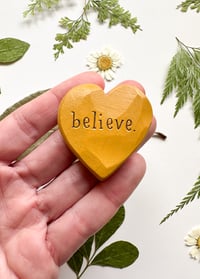 Image 1 of Believe - Mini Wood Burned Heart