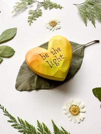 Image 2 of Be the Light Yellow - Small Wood Burned Heart