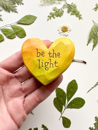 Image 1 of Be the Light Yellow - Small Wood Burned Heart
