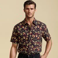 Image 1 of Camisa manga corta cerezas negra