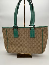 Image 1 of Gucci GG Canvas Green Leather Tote Bag