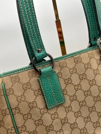Image 3 of Gucci GG Canvas Green Leather Tote Bag