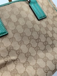 Image 5 of Gucci GG Canvas Green Leather Tote Bag
