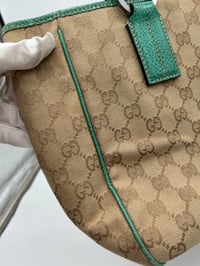 Image 4 of Gucci GG Canvas Green Leather Tote Bag