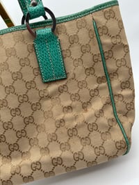 Image 11 of Gucci GG Canvas Green Leather Tote Bag