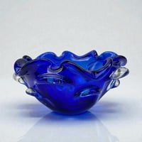 Image 8 of Grand vide-poche Sommerso en verre bleu  - Murano Venise  Artisanat d'Art 1970