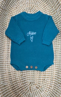Image 1 of Personalised Knitted Baby Romper – Custom Name Embroidered 