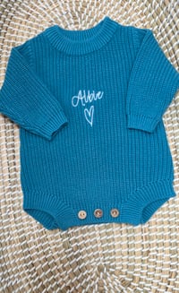 Image 2 of Personalised Knitted Baby Romper – Custom Name Embroidered 