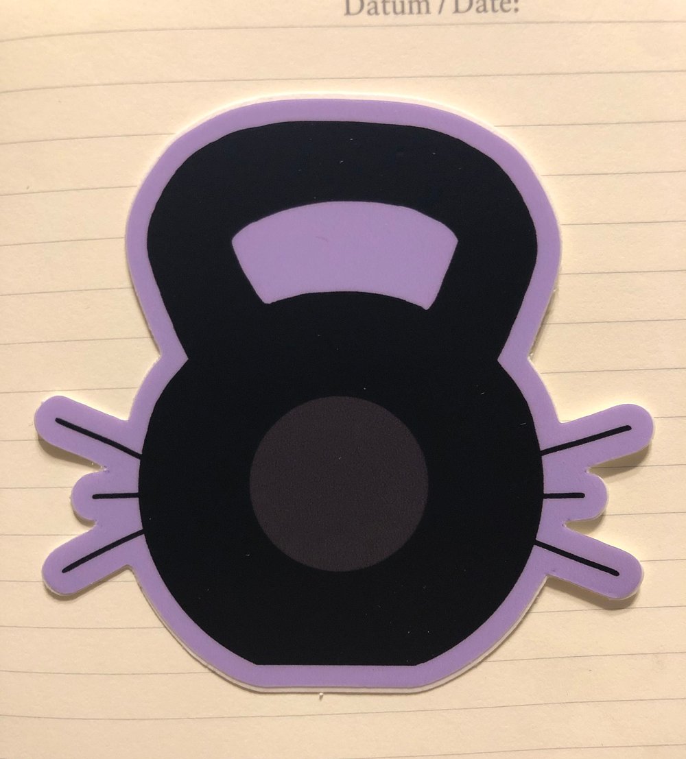 Image of Kettlebell with Whiskers, Cattlebell, Kittlebell, Three-Inch Sticker
