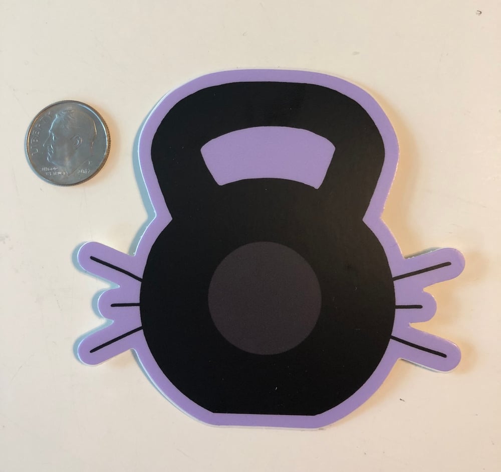 Image of Kettlebell with Whiskers, Cattlebell, Kittlebell, Three-Inch Sticker