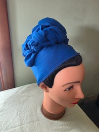 Image 1 of Certified Organic Cotton Extra Long Headscarf in True Blue
