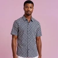 Image 1 of Camisa manga corta damero negra y blanco roto