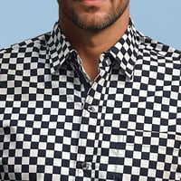 Image 2 of Camisa manga corta damero negra y blanco roto