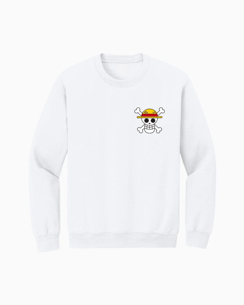 Image of One Piece | Straw Hat Pirate Crew | Unisex Anime Crewneck Sweater | Arabasta | White