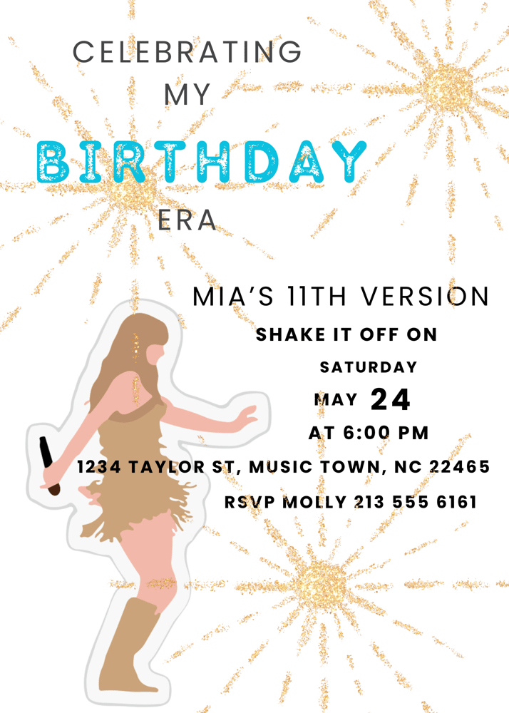 Image of Taylor Swift Eras Tour Inspired Birthday Invitation