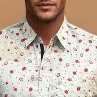 Image 2 of  Camisa manga corta fresas y margaritas blanca verdosa