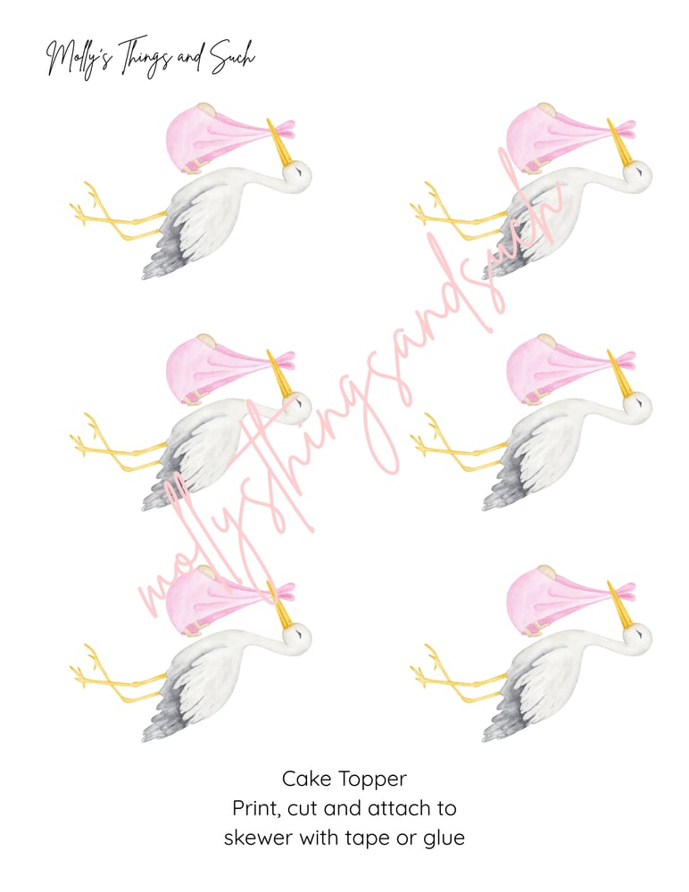 Image of Stork Baby Shower Cupcake Toppers
