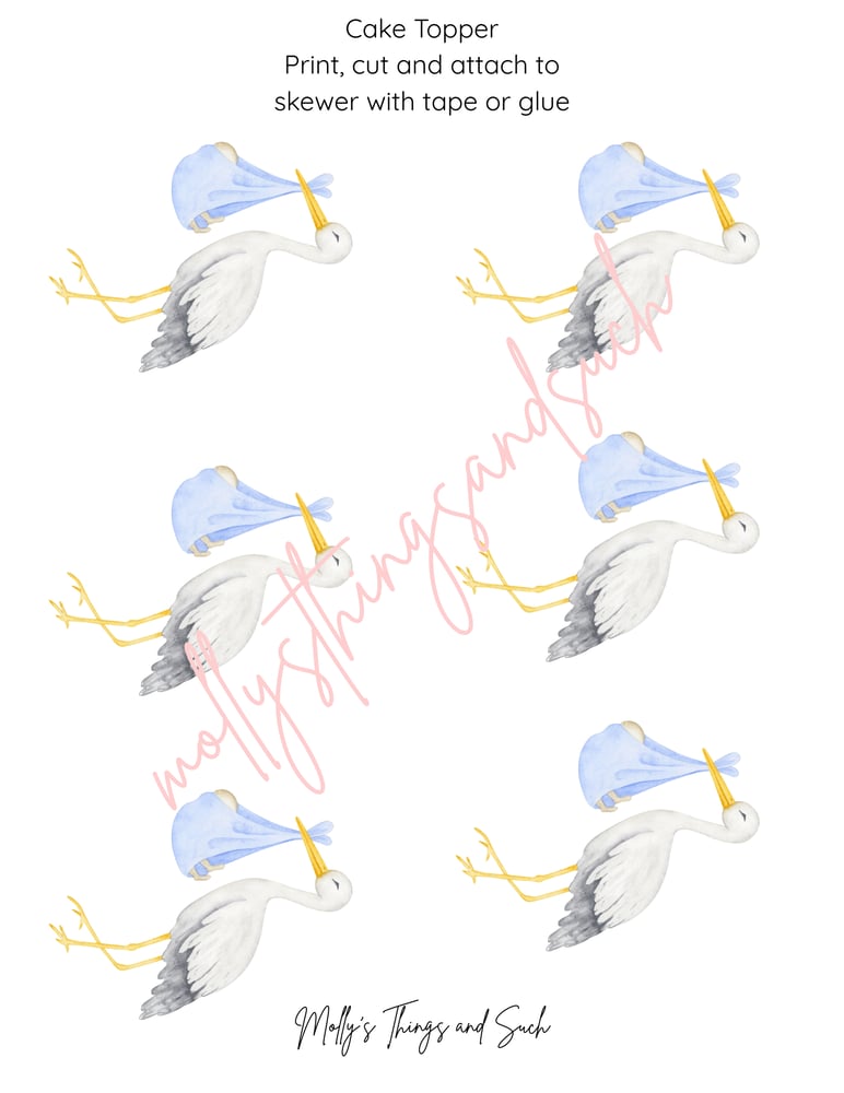 Image of Stork Baby Shower Cupcake Toppers