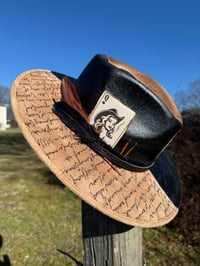 Image 1 of “Johnny and June” Burned Hat, High Quality Suede Burned Flat Brim Hat