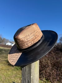 Image 5 of “Johnny and June” Burned Hat, High Quality Suede Burned Flat Brim Hat