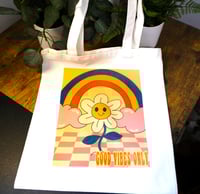Image 1 of Handmade Retro Good Vibes Only Canvas Tote Bag, groceries, books, reusable, shopping